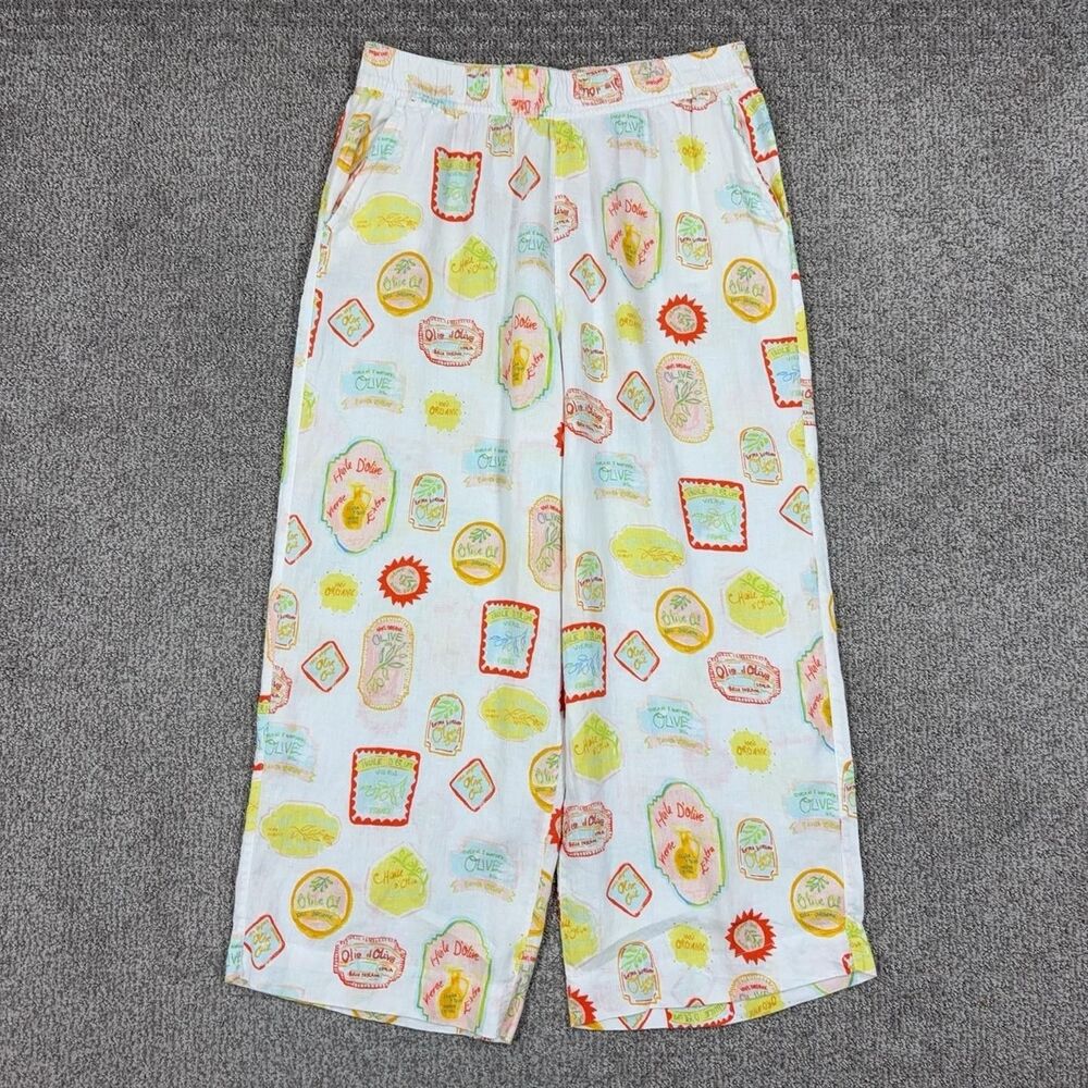 Cynthia Rowley Pants Womens Large Linen Wide Leg Crop Pockets Boho Travel